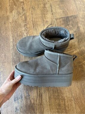 UGG Women's Ultra Mini Platform Ankle Booties in Gray Suede
